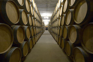 Sala de barricas en Bodegas Perica