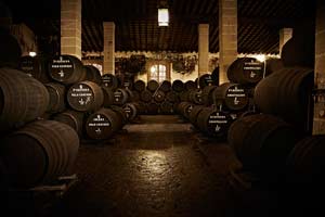 Sala de barricas en Bodegas Tradición